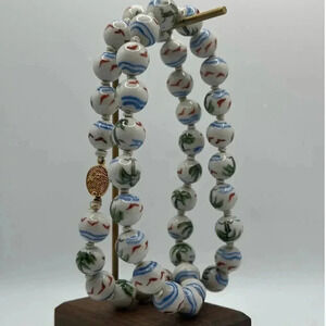 Vintage | Rare | Chinese porcelain hand painted necklace | palm trees & birds
